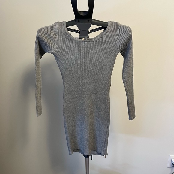 Grey ribbed sweater dress with zippers Sz Small - Picture 2 of 2